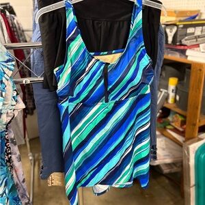 Swimsuits For All Blue and Green Striped Swimwear